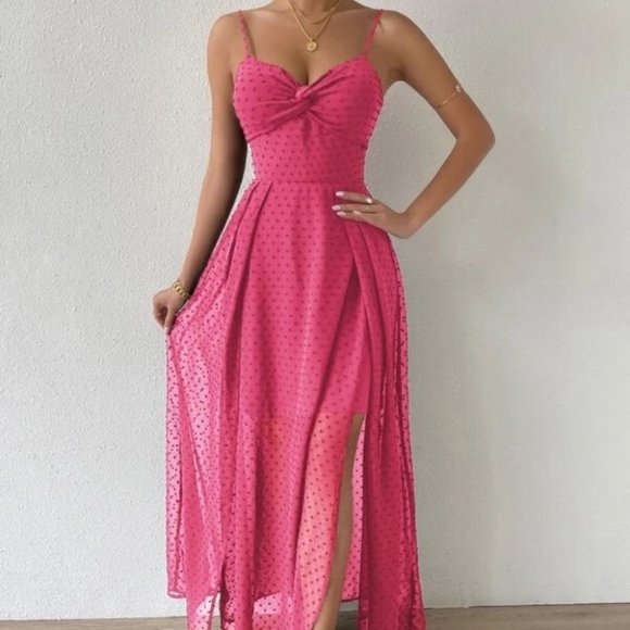 Swiss Dot Cami Maxi Dress PINK - Picture 6 of 10